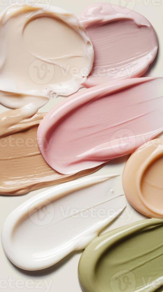 Various creams and lotions are arranged in a circle photo