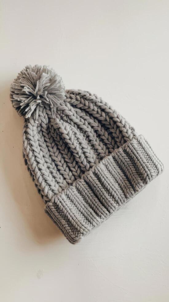Knit hat isolated on white ski snowboard or snowboarding hat beanie photo