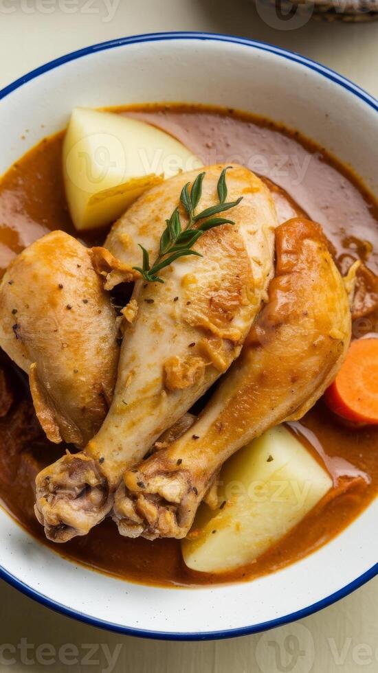 Chicken with potatoes and carrots in a stew photo