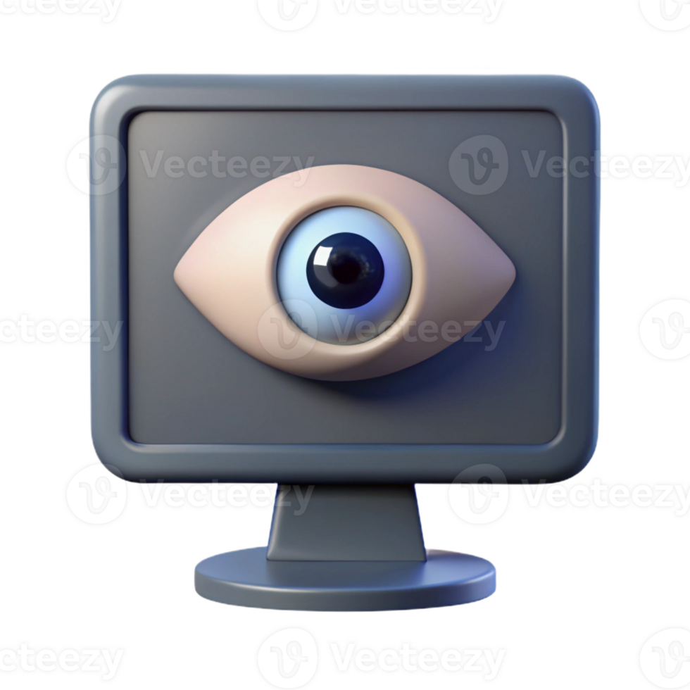 stunning contemporary A single eye staring out from a computer screen, unsettling and voyeuristic style, dim and shadowy lighting professional png