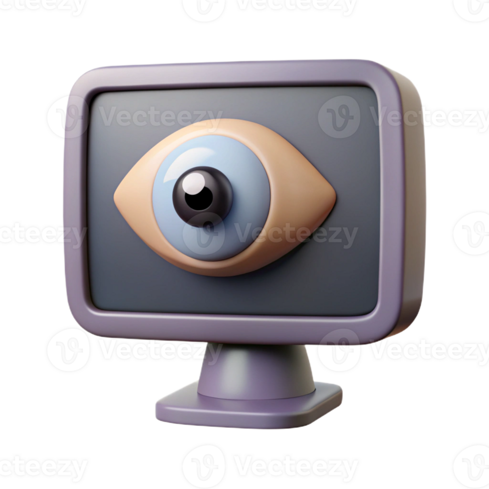 serene artistic A single eye staring out from a computer screen, unsettling and voyeuristic style, dim and shadowy lighting exclusive png