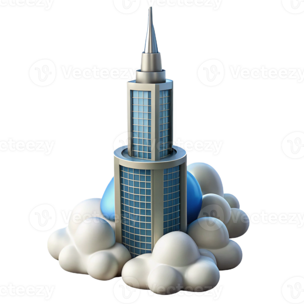 serene vintage A single, towering skyscraper piercing the clouds, minimalist design, futuristic architecture, high quality png