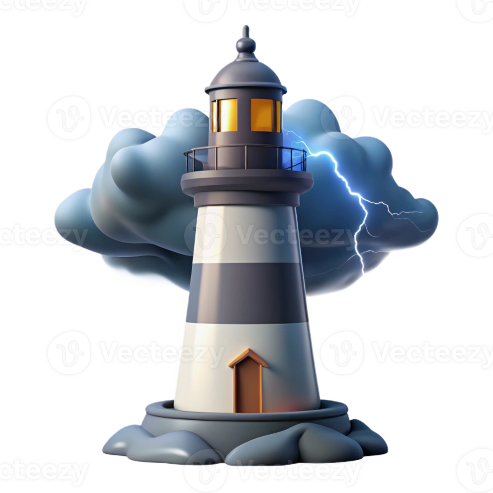 impressive artistic A towering lighthouse, stark white against a stormy sky, dramatic lightning, dramatic and isolated style professional png