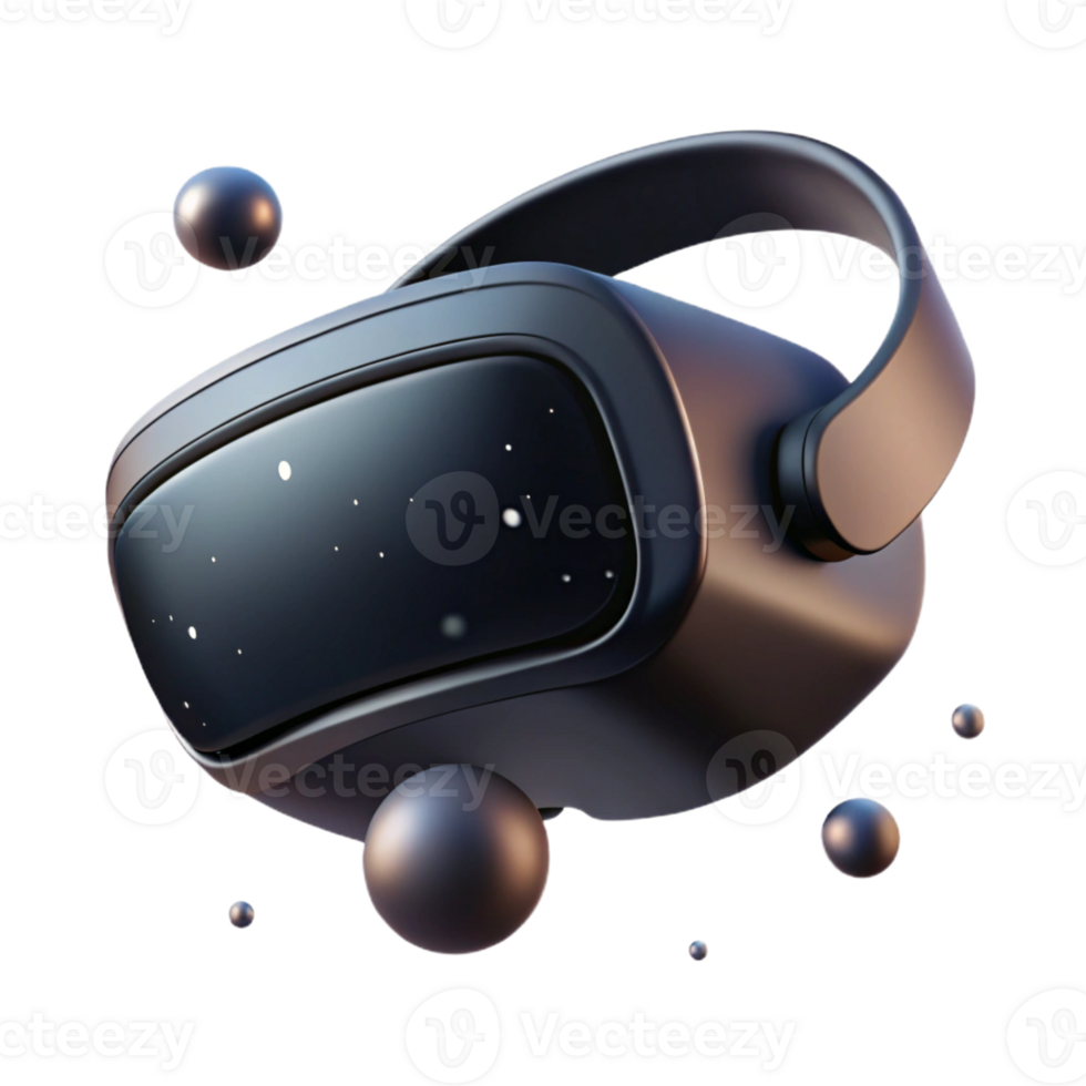 dramatic artistic A virtual reality headset floating in space, sleek black design, dramatic lighting, product design style exclusive png