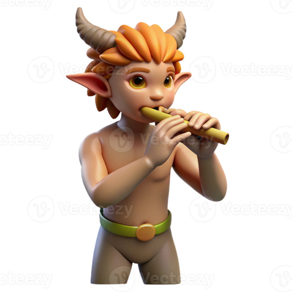 serene classic A mischievous satyr playing a pan flute in a sun-dappled forest, Impressionist style premium png