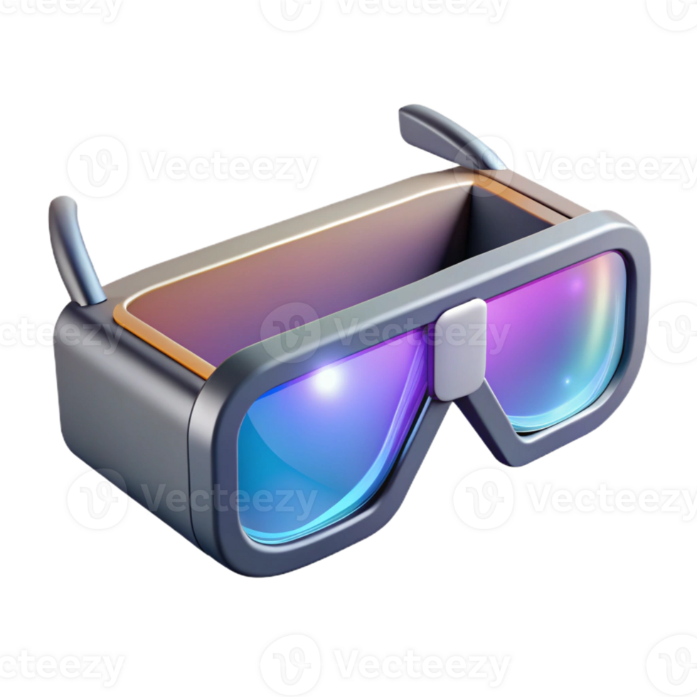 serene contemporary A pair of augmented reality glasses displaying a holographic interface, sleek and minimalist design, lit by the projected hologram high quality png