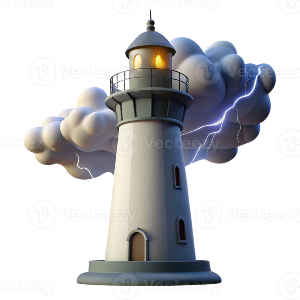 wonderful vintage A towering lighthouse, stark white against a stormy sky, dramatic lightning, dramatic and isolated style original png