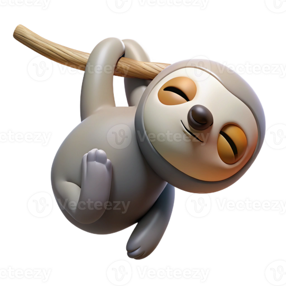 dramatic abstract A sleepy sloth hanging upside down from a branch, rainforest setting, dappled lighting, relaxed pose original png