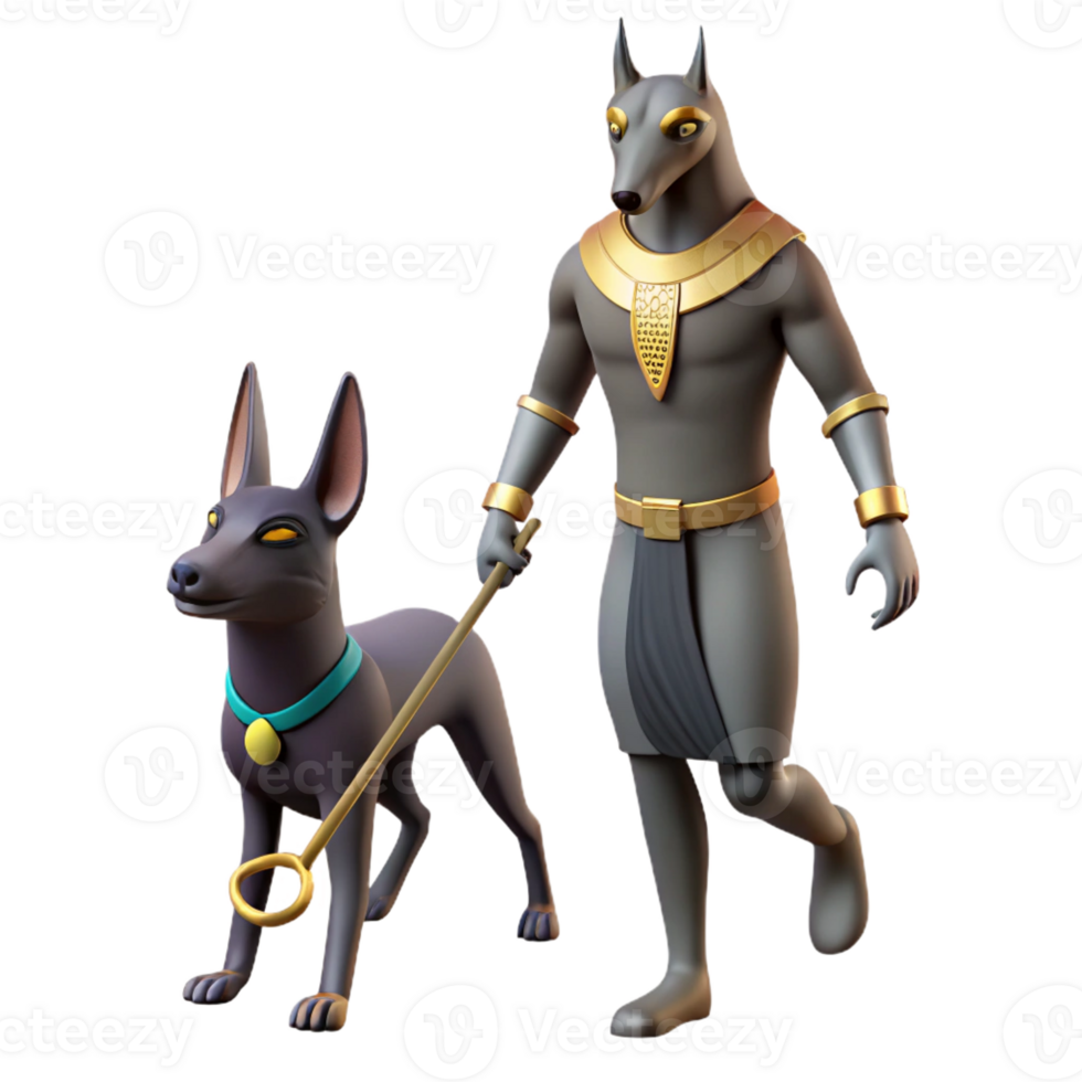 vibrant contemporary Anubis leading a soul to the afterlife, dimly lit, ancient Egyptian style high resolution png