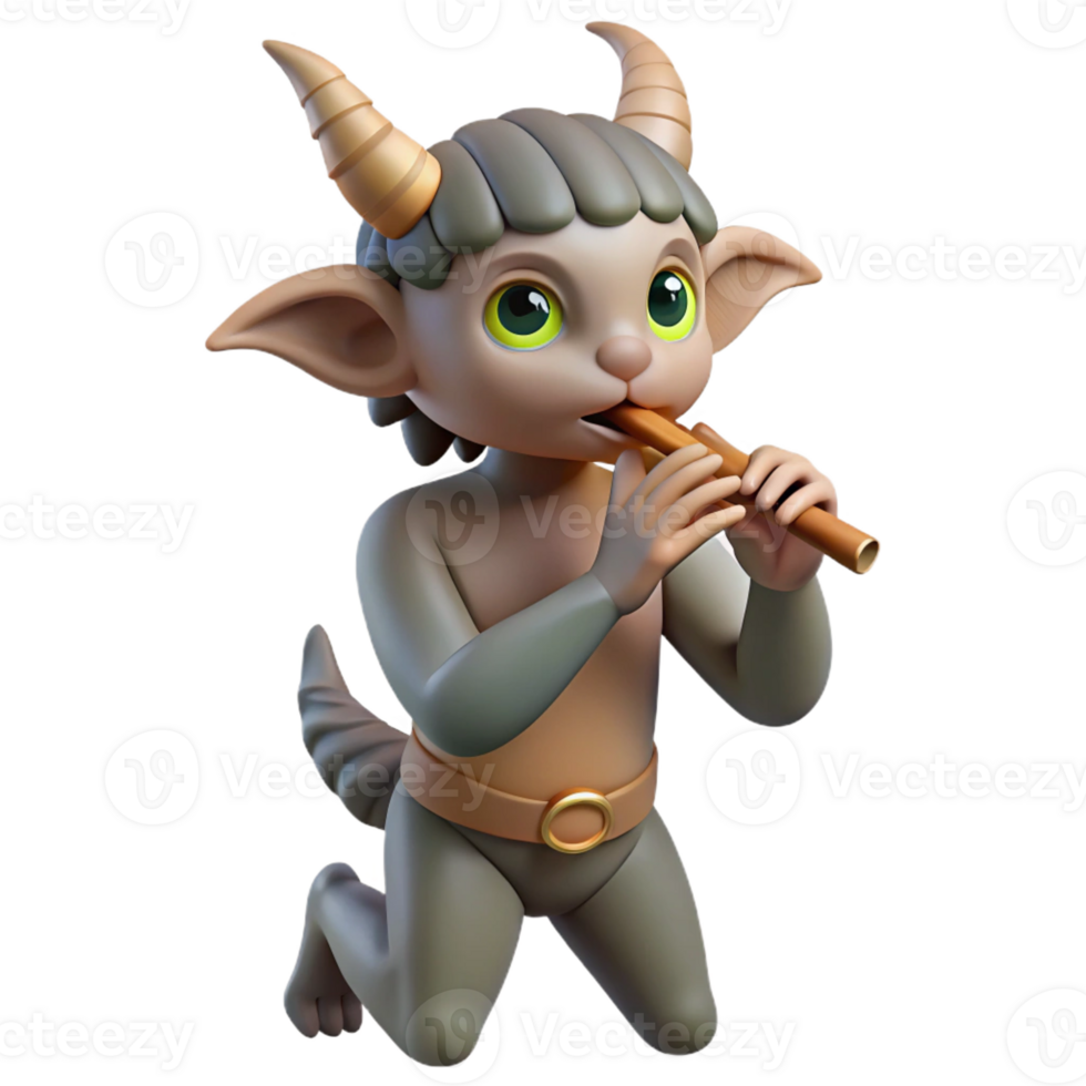 impressive vintage A mischievous satyr playing a pan flute in a sun-drenched forest glade, rendered in a whimsical Rococo style high quality png
