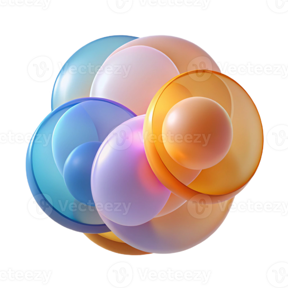 serene creative A series of overlapping, transparent circles, each with a different color and texture, illuminated by a soft, diffused light, minimalist style exclusive png