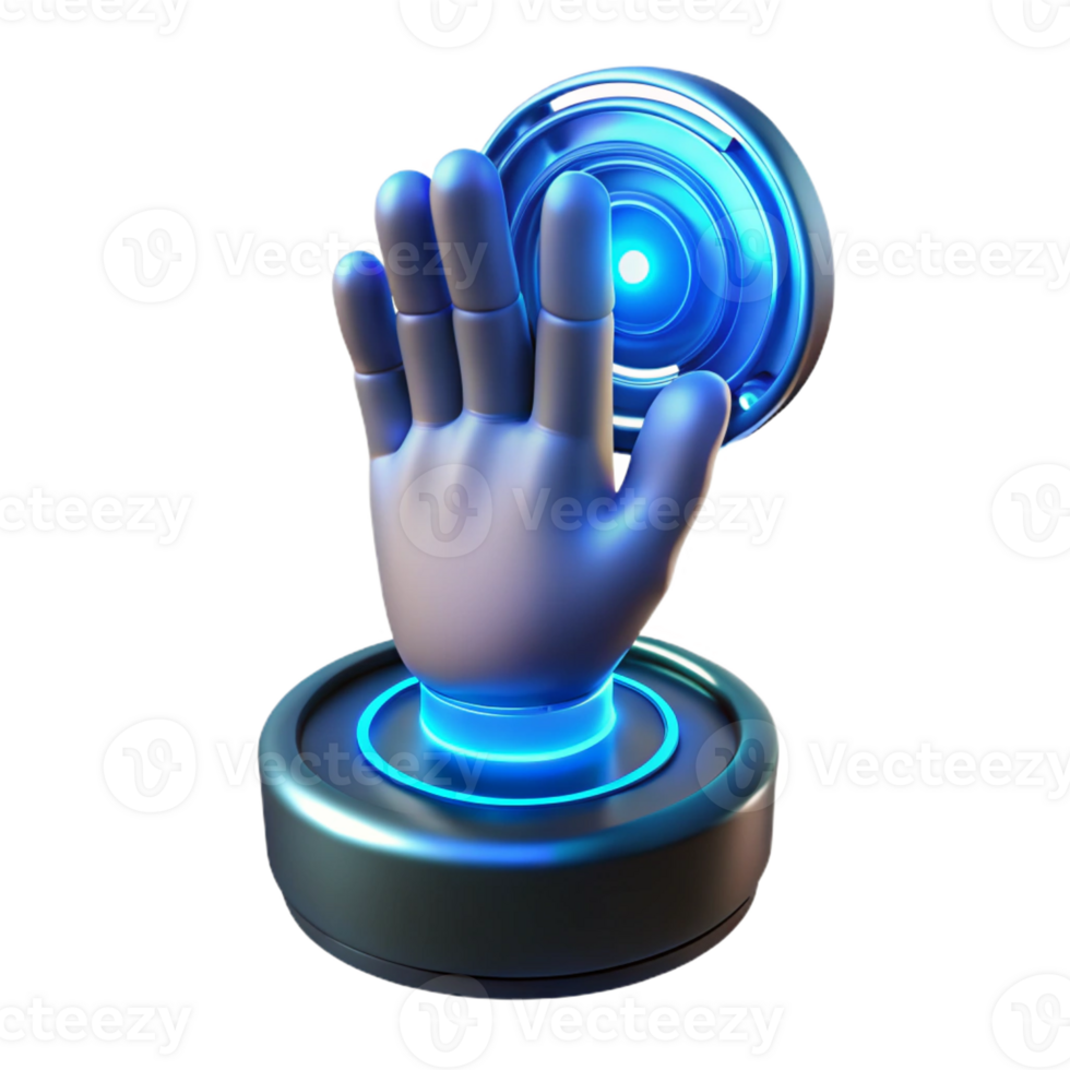 serene traditional A hand reaching out to touch a holographic interface, futuristic design, blue light, digital art style authentic png