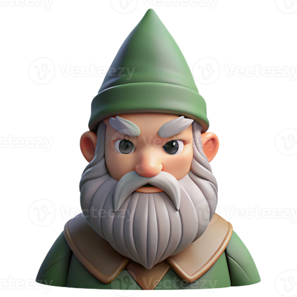 elegant traditional Portrait of a grumpy gnome with a long beard and pointed hat, soft forest lighting, fantasy art style authentic png