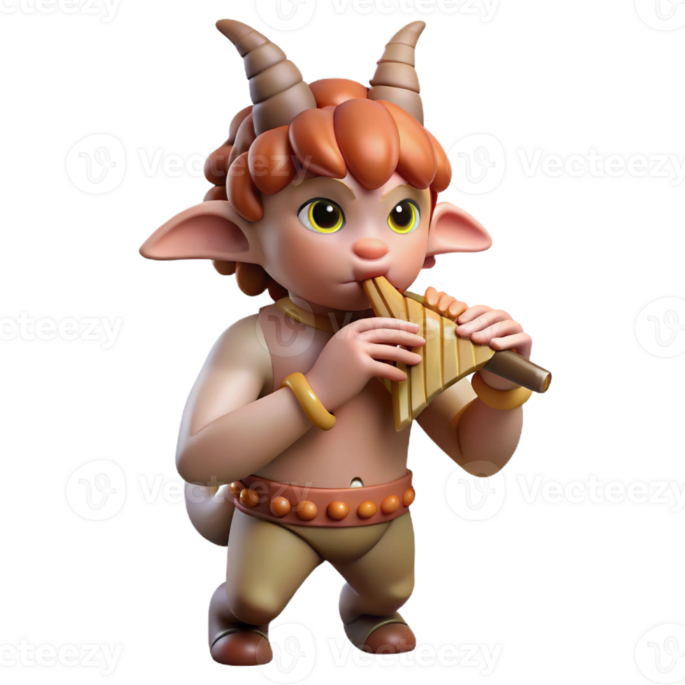 impressive traditional A mischievous satyr playing a pan flute in a sun-drenched forest glade, rendered in a whimsical Rococo style premium png