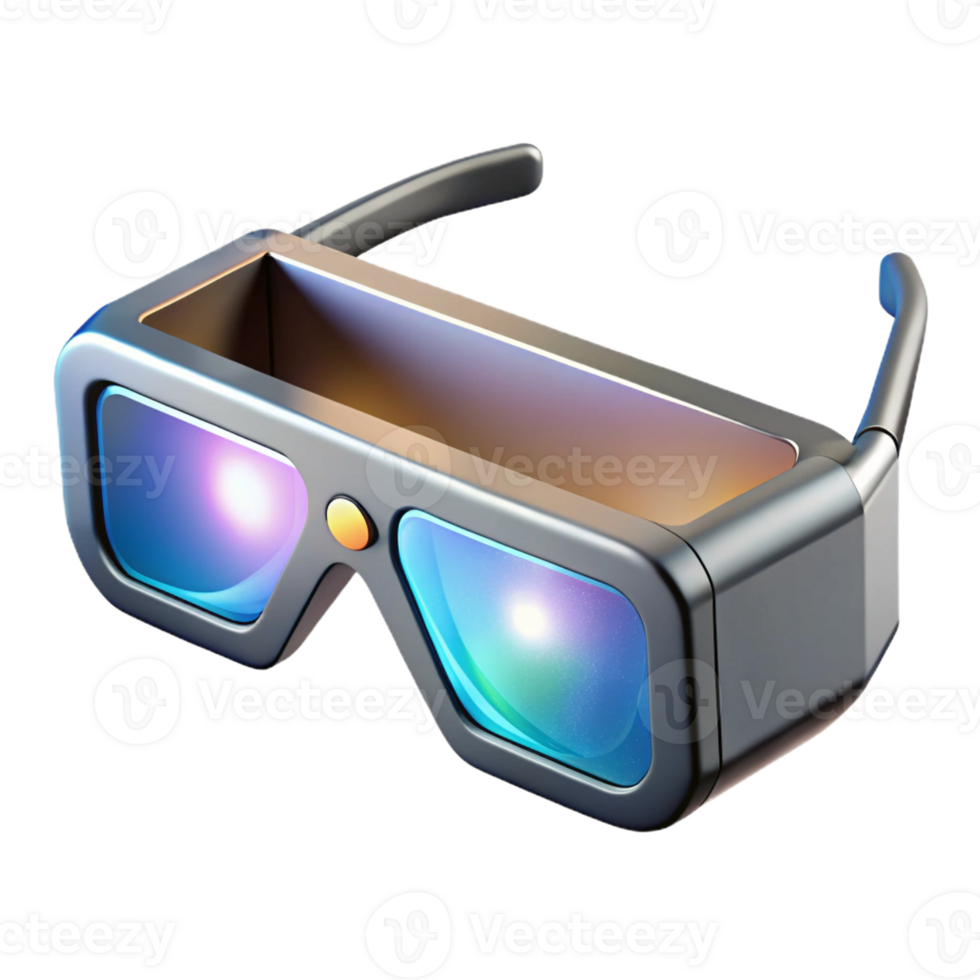 beautiful artistic A pair of augmented reality glasses displaying a holographic interface, sleek and minimalist design, lit by the projected hologram genuine png