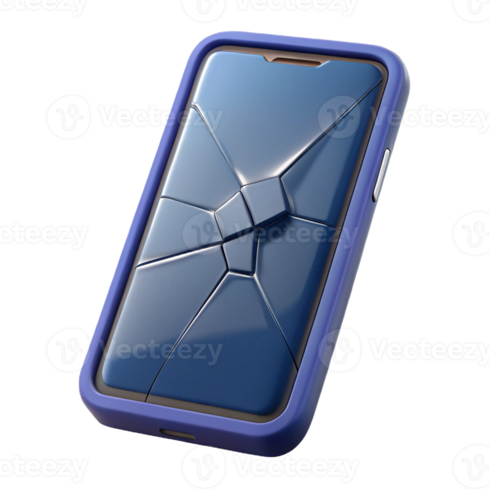 wonderful modern A cracked smartphone screen displaying a distorted image, close-up, macro photography style premium png