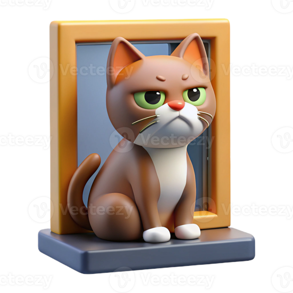 stunning classic A grumpy-looking cat sitting on a windowsill, indoor setting, humorous style, authentic png