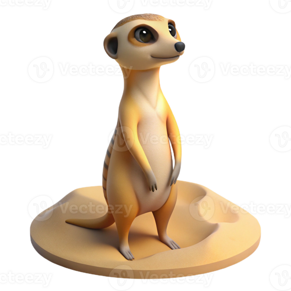 impressive minimalist A curious meerkat standing on its hind legs, peering over a sand dune, illuminated by the harsh midday sun, in a cartoonish style exclusive png