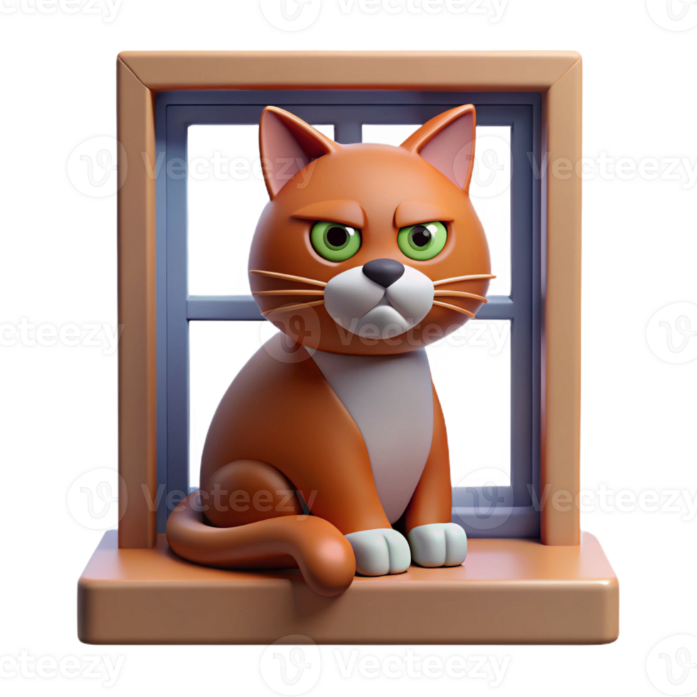 elegant minimalist A grumpy-looking cat sitting on a windowsill, indoor setting, humorous style, professional png