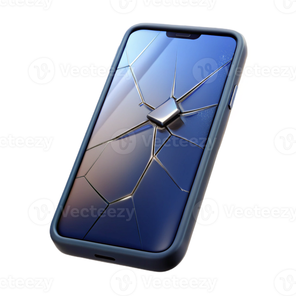 beautiful rustic A cracked smartphone screen displaying a distorted image, close-up, macro photography style detailed png