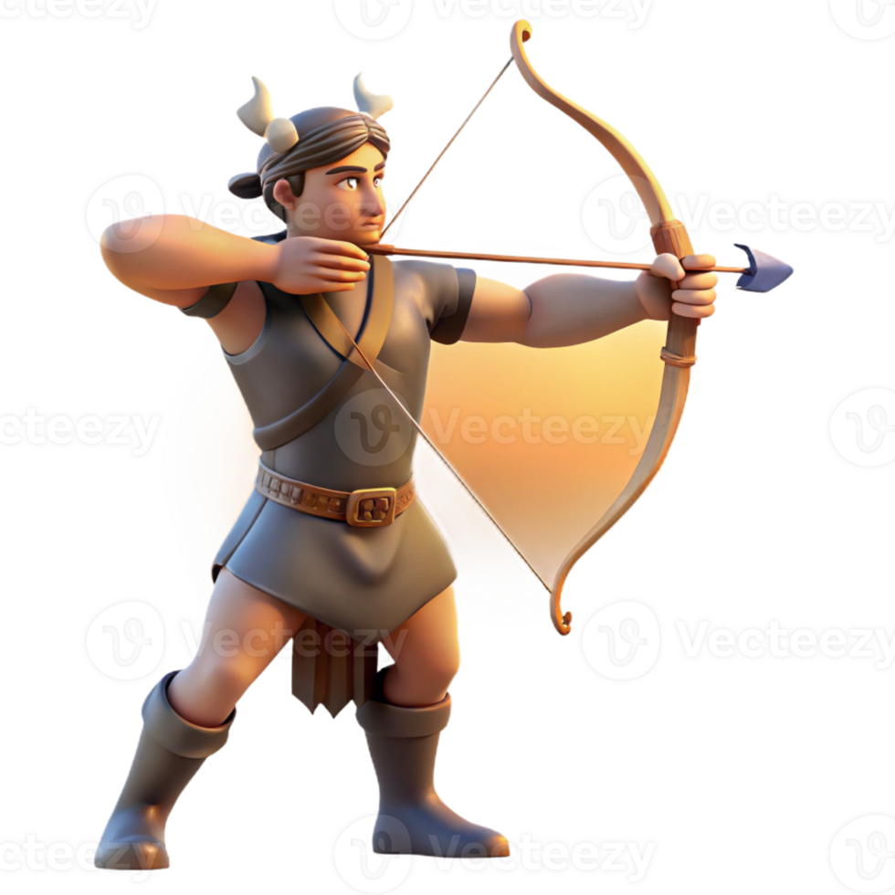 impressive modern A stoic centaur archer aiming at a distant target, sunset lighting, hyperrealistic style high quality png