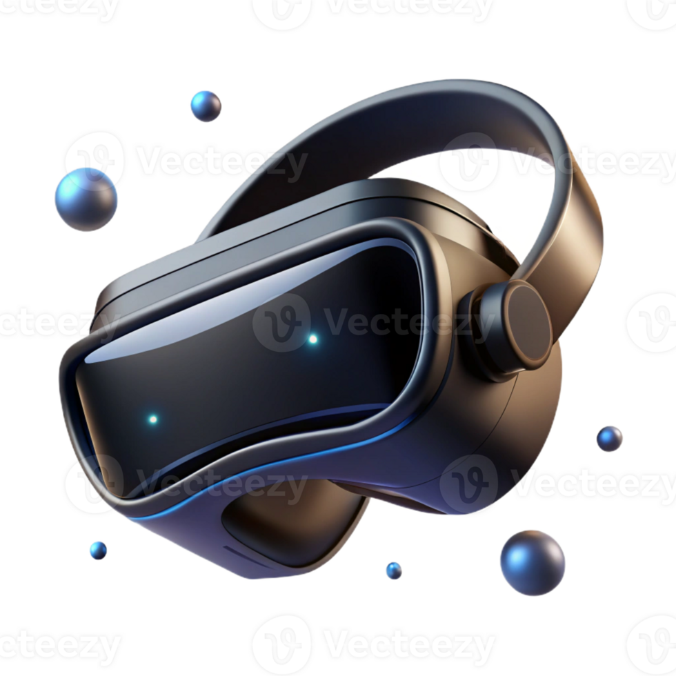 dramatic artistic A virtual reality headset floating in space, sleek black design, dramatic lighting, product design style 4K png
