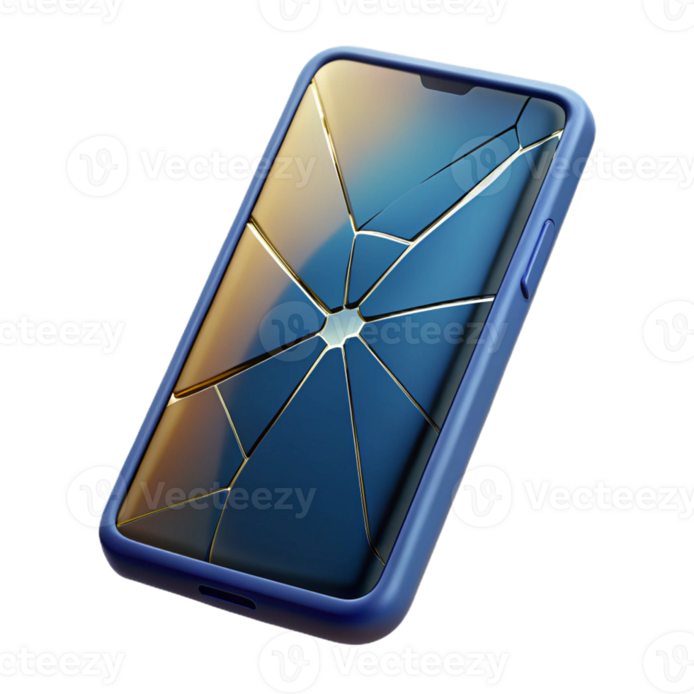 impressive classic A cracked smartphone screen displaying a distorted image, close-up, macro photography style 4K png
