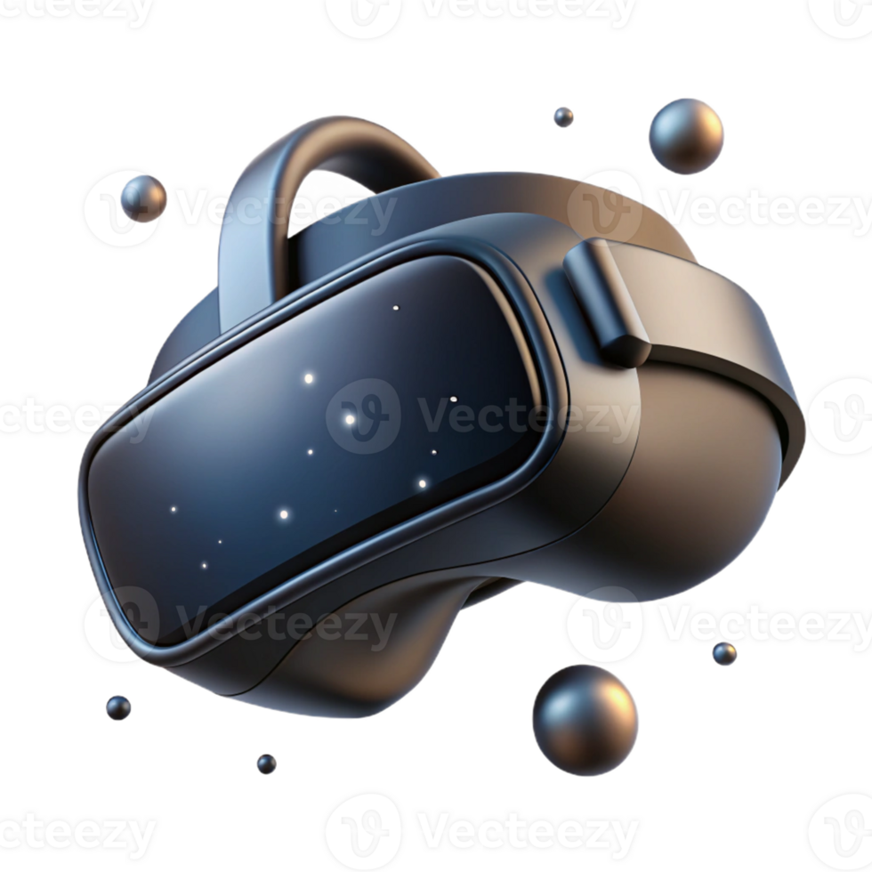elegant artistic A virtual reality headset floating in space, sleek black design, dramatic lighting, product design style genuine png
