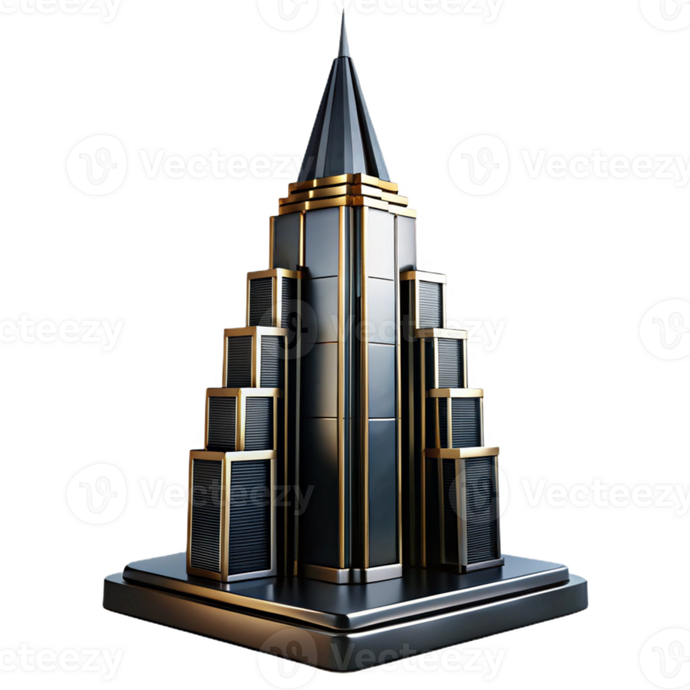 magnificent vintage Art Deco skyscraper, chrome and black glass, sharp lines, volumetric lighting, high contrast, exclusive png