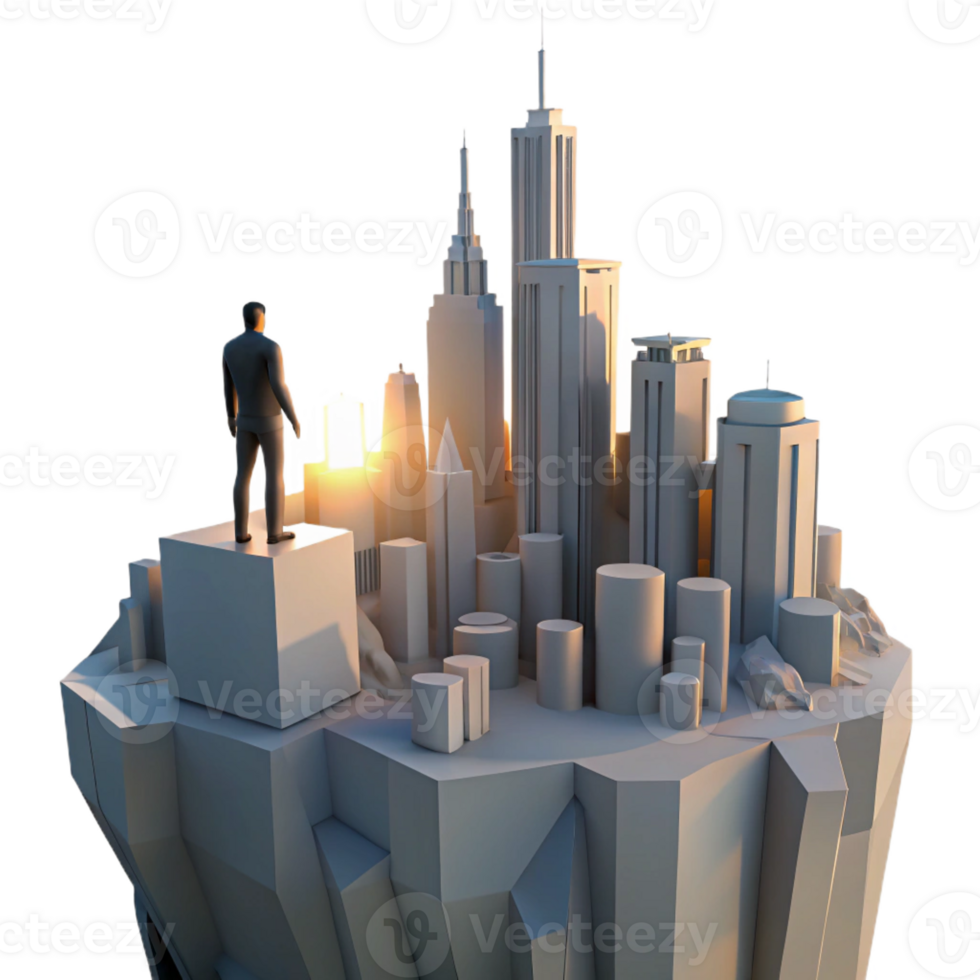 beautiful minimalist A solitary figure standing on the edge of a cliff, overlooking a futuristic city, melancholic, sunset lighting, dystopian style high resolution png