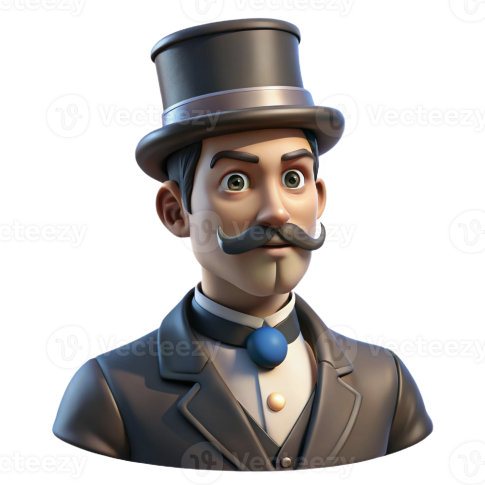 vibrant creative Portrait of a distinguished gentleman with a monocle and top hat, dramatic chiaroscuro lighting, Victorian style authentic png