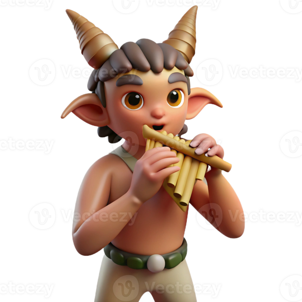 extraordinary traditional A mischievous satyr playing a pan flute in a sun-drenched forest glade, Impressionist style high resolution png