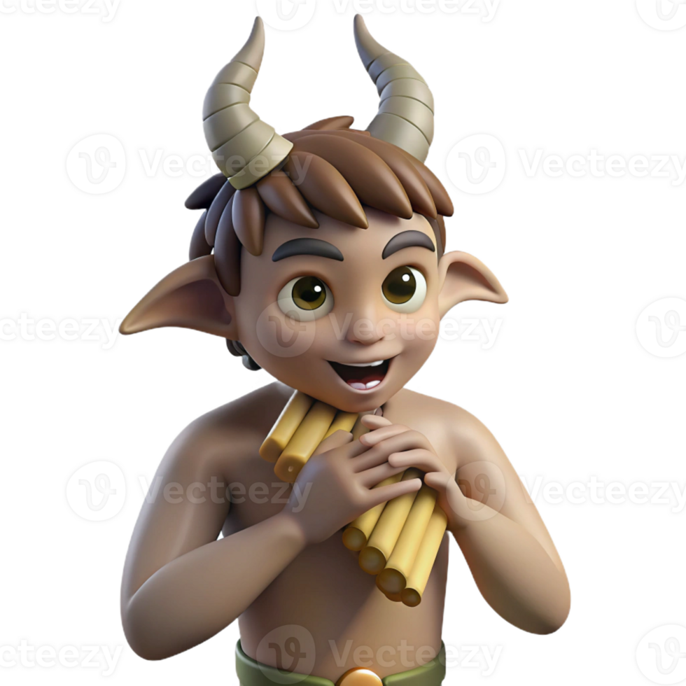 impressive modern A mischievous satyr playing a pan flute in a sun-drenched forest glade, Impressionist style high quality png