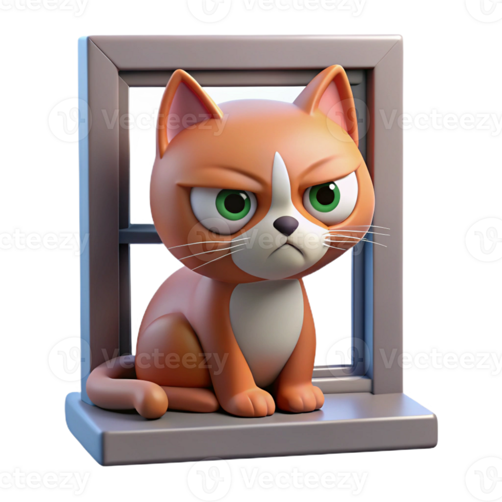 magnificent vintage A grumpy-looking cat sitting on a windowsill, indoor setting, humorous style, high resolution png