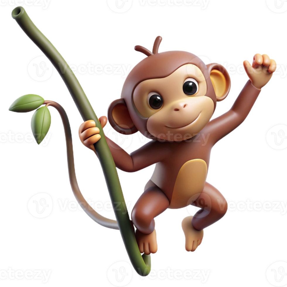 wonderful rustic A curious monkey swinging through the trees, jungle setting, dynamic pose, playful expression authentic png