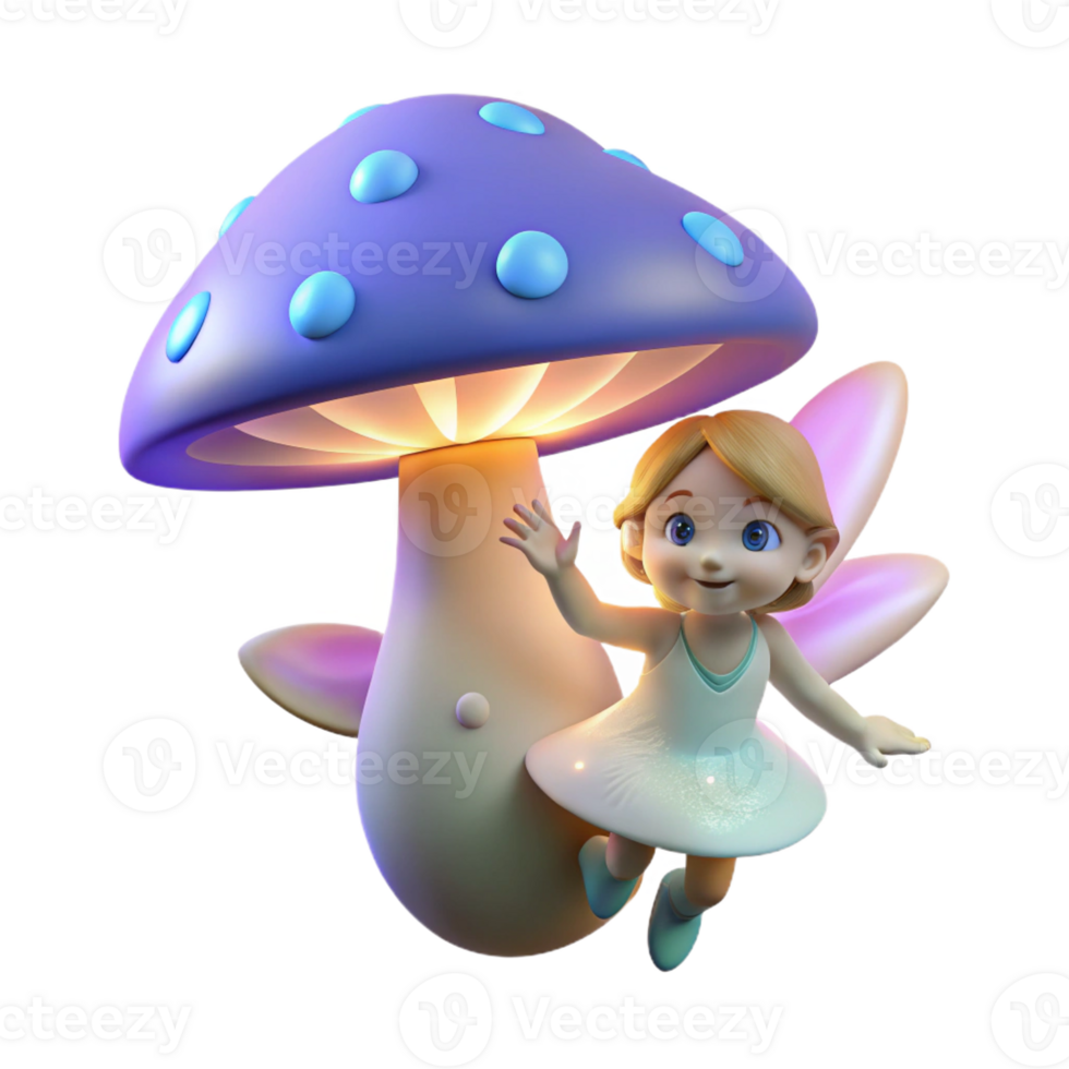 magnificent creative A tiny fairy fluttering around a luminous mushroom, bioluminescent lighting, whimsical style exclusive png