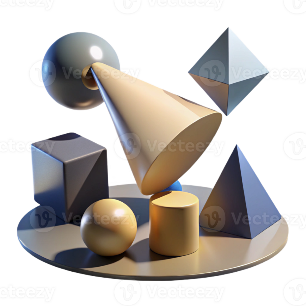 beautiful artistic An array of geometric shapes, casting long, distorted shadows, lit by a single, spotlight, cubist style professional png