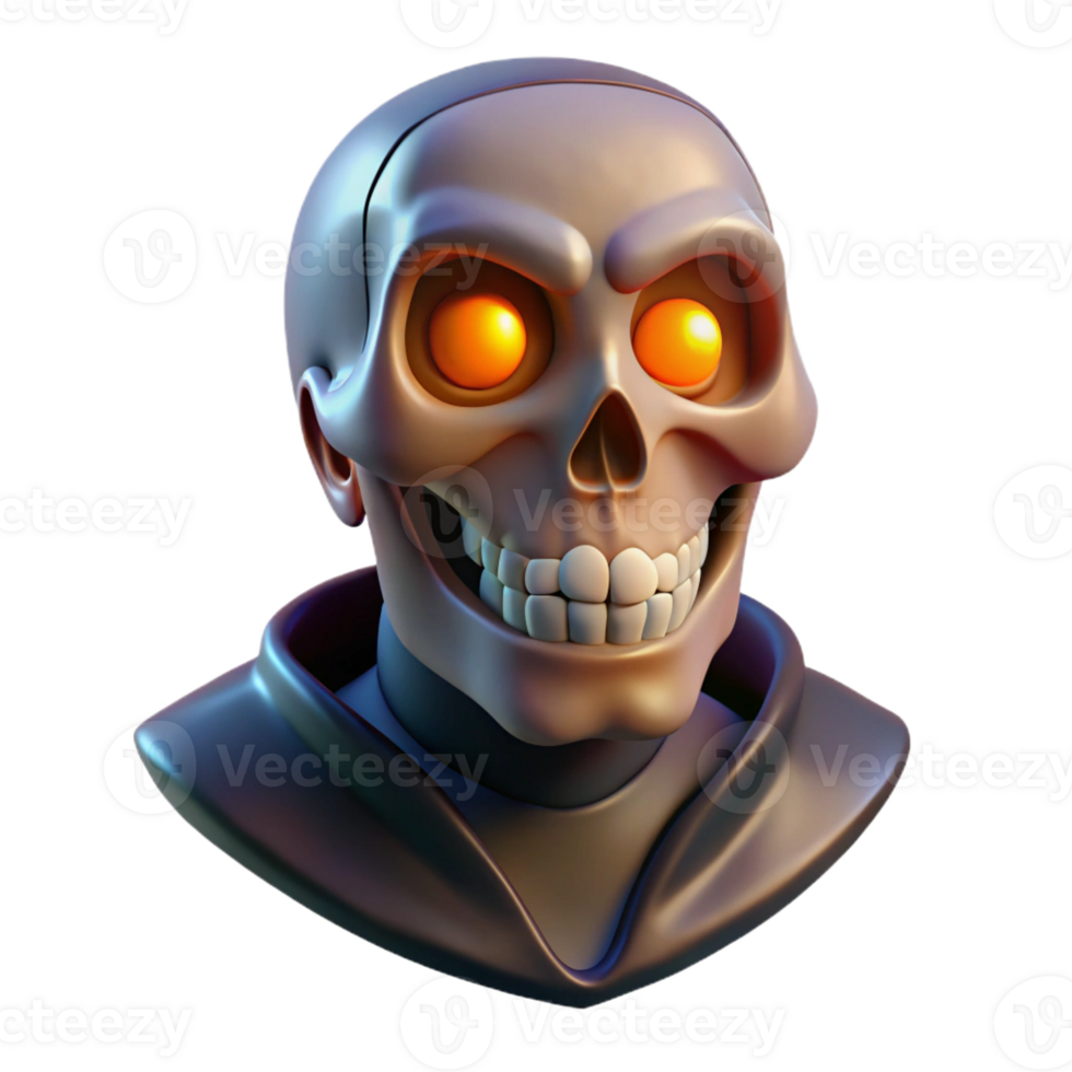 wonderful abstract Portrait of a grinning skull with glowing eyes, spooky lighting, gothic style high quality png