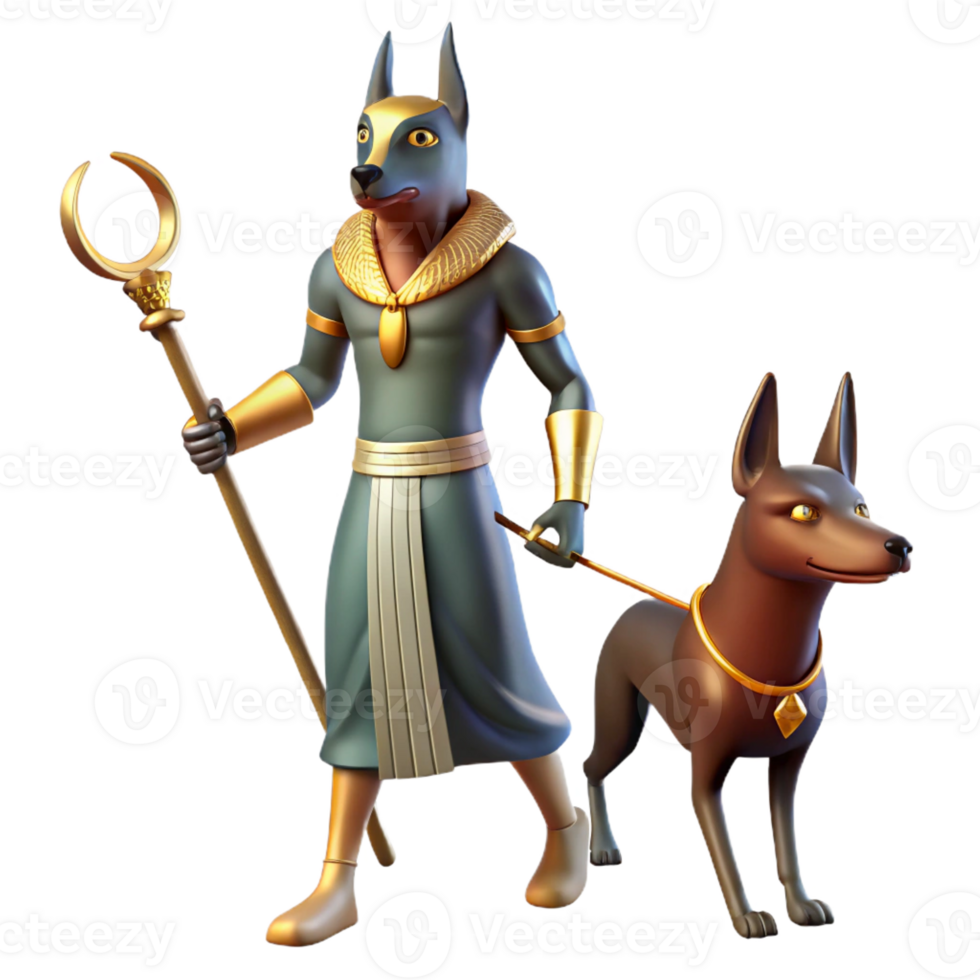 dramatic creative Anubis leading a soul to the afterlife, dimly lit, ancient Egyptian style genuine png