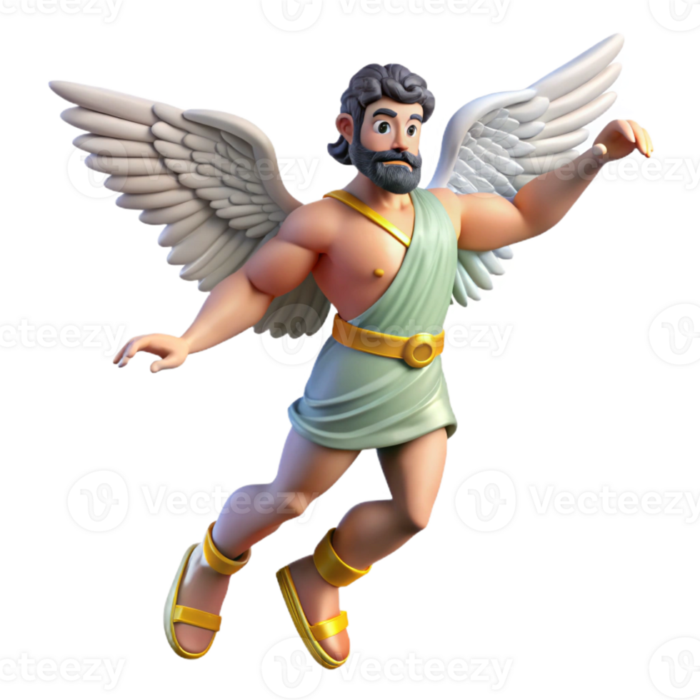 beautiful vintage Hermes delivering a message, winged sandals, dynamic pose, classical Greek sculpture style high quality png