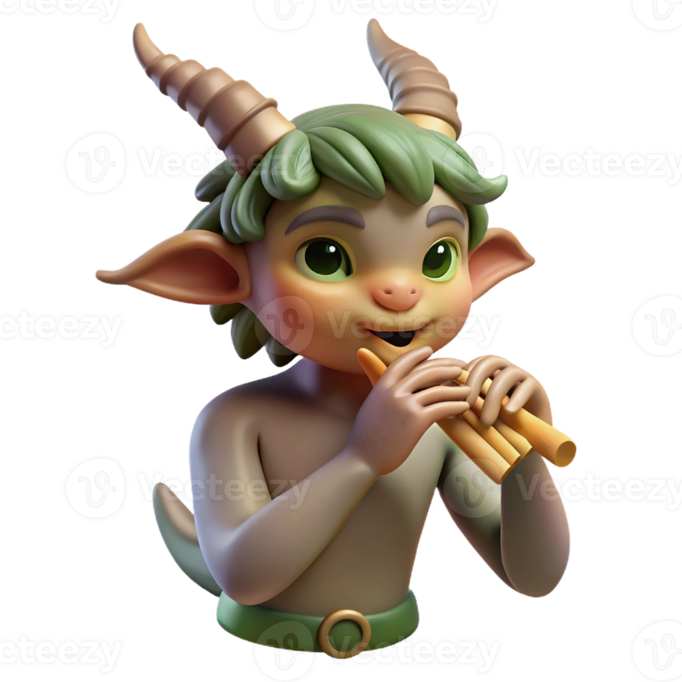 vibrant rustic A mischievous satyr playing a pan flute in a sun-drenched forest glade, Impressionist painting style authentic png
