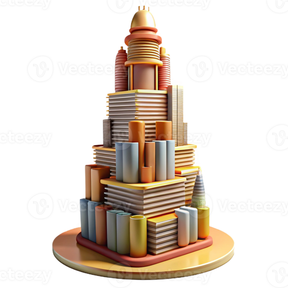 serene artistic A towering skyscraper made entirely of books, warm interior lighting, whimsical, intricate details, original png