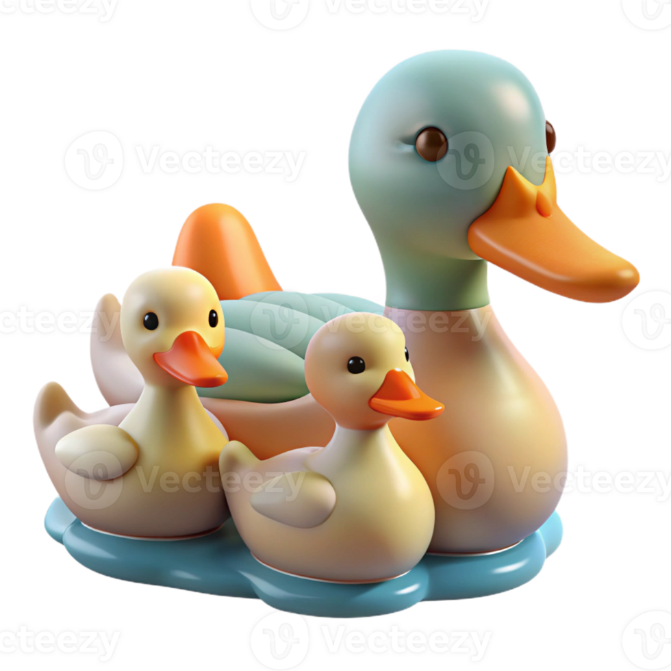 serene rustic A family of ducks swimming in a pond, fluffy feathers and playful interactions, cute and whimsical style professional png