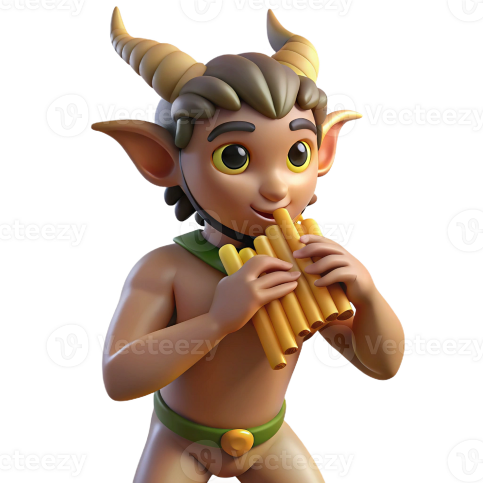 beautiful vintage A mischievous satyr playing a pan flute in a sun-dappled forest, Impressionist style 4K png