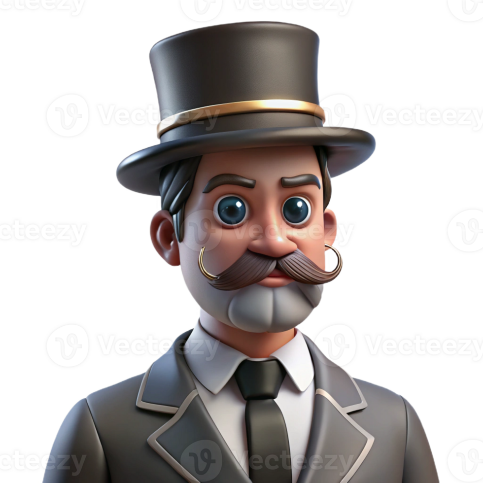 wonderful vintage Portrait of a distinguished gentleman with a monocle and top hat, dramatic chiaroscuro lighting, Victorian style professional png