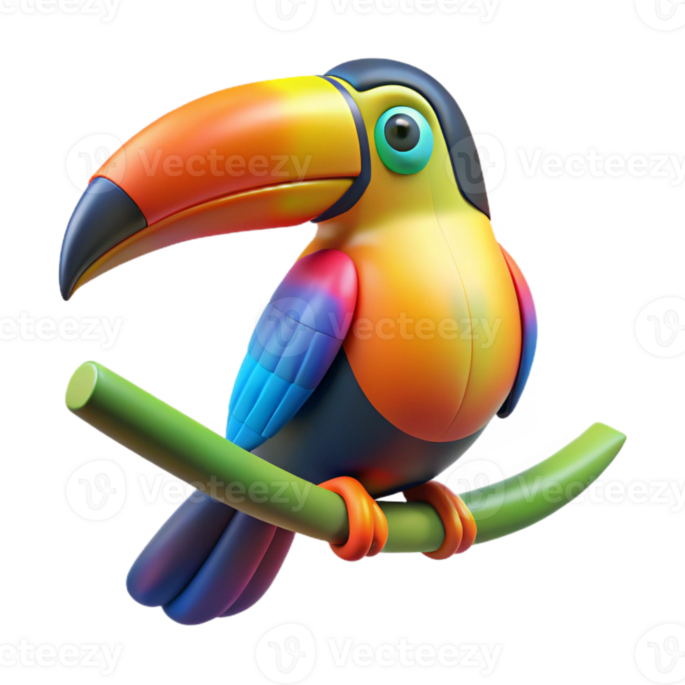 elegant modern A colourful toucan perched on a branch, tropical setting, vibrant colours, detailed feathers detailed png