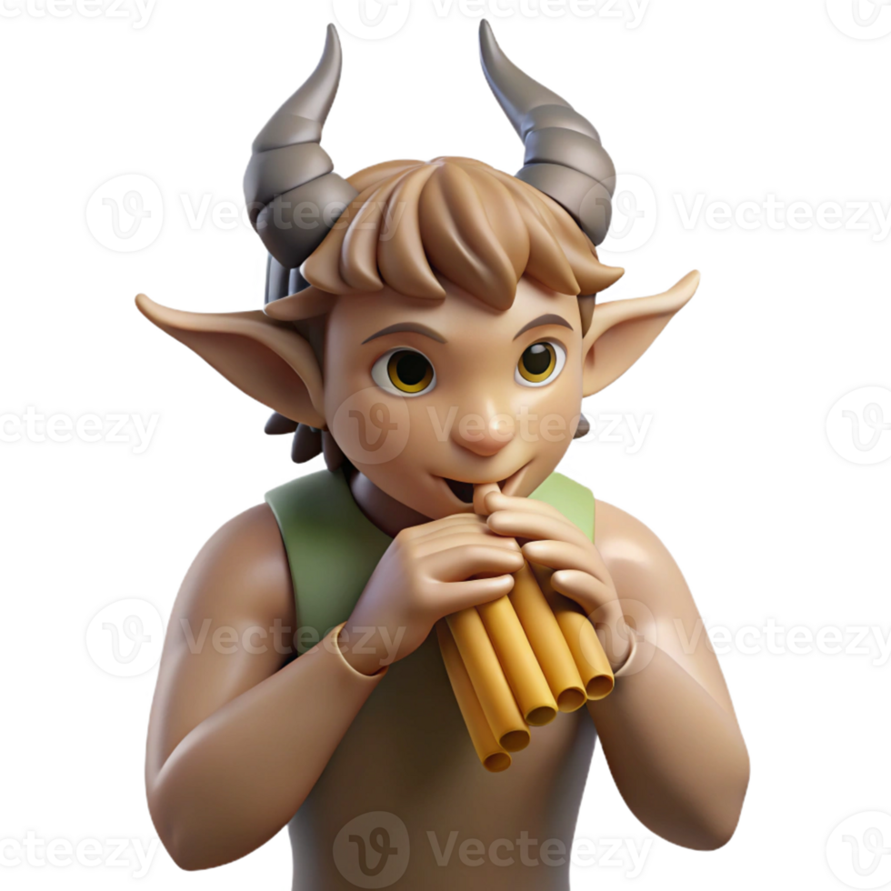 serene creative A mischievous satyr playing a pan flute in a sun-drenched forest glade, Impressionist style genuine png