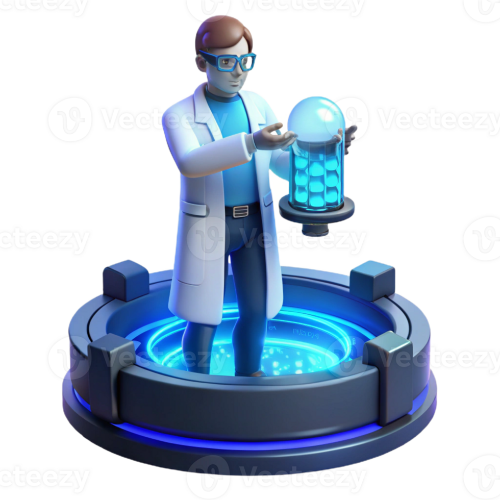 stunning abstract A scientist working on a complex holographic interface, cool, blue lighting, futuristic style high quality png