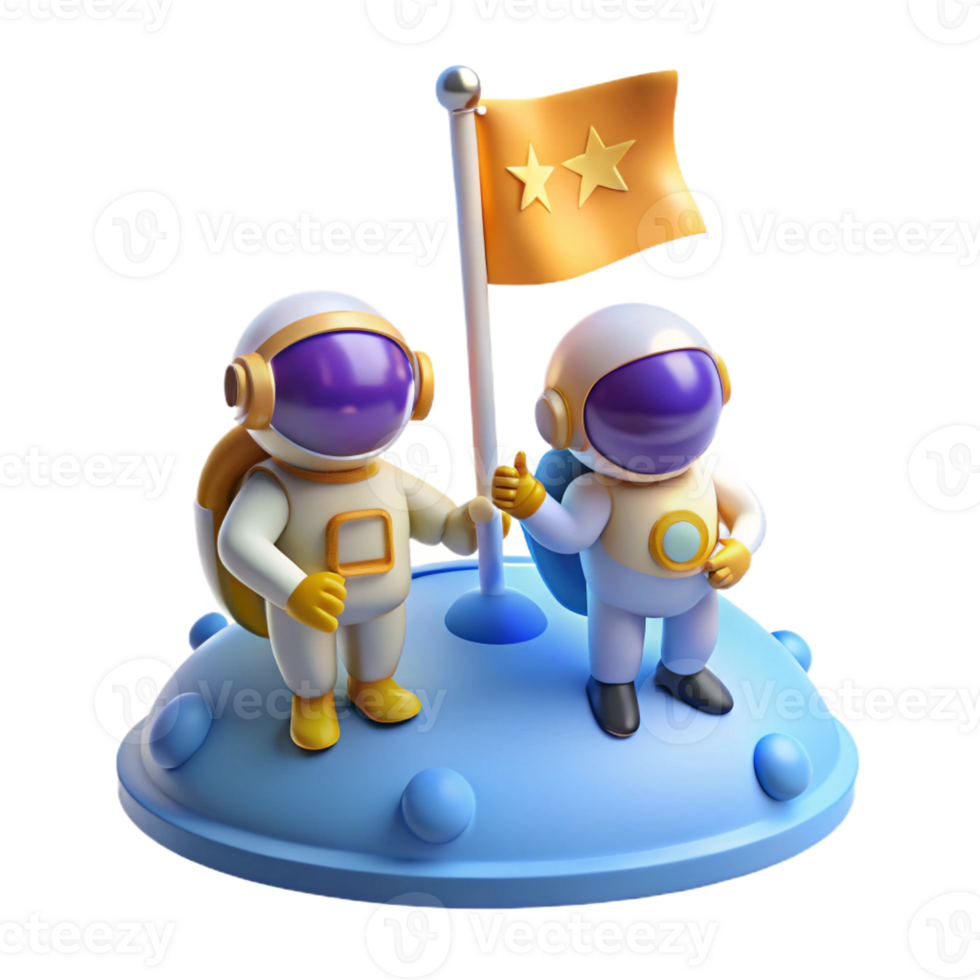 magnificent artistic A group of astronauts planting a flag on a new planet, hopeful and optimistic, bright lighting high resolution png