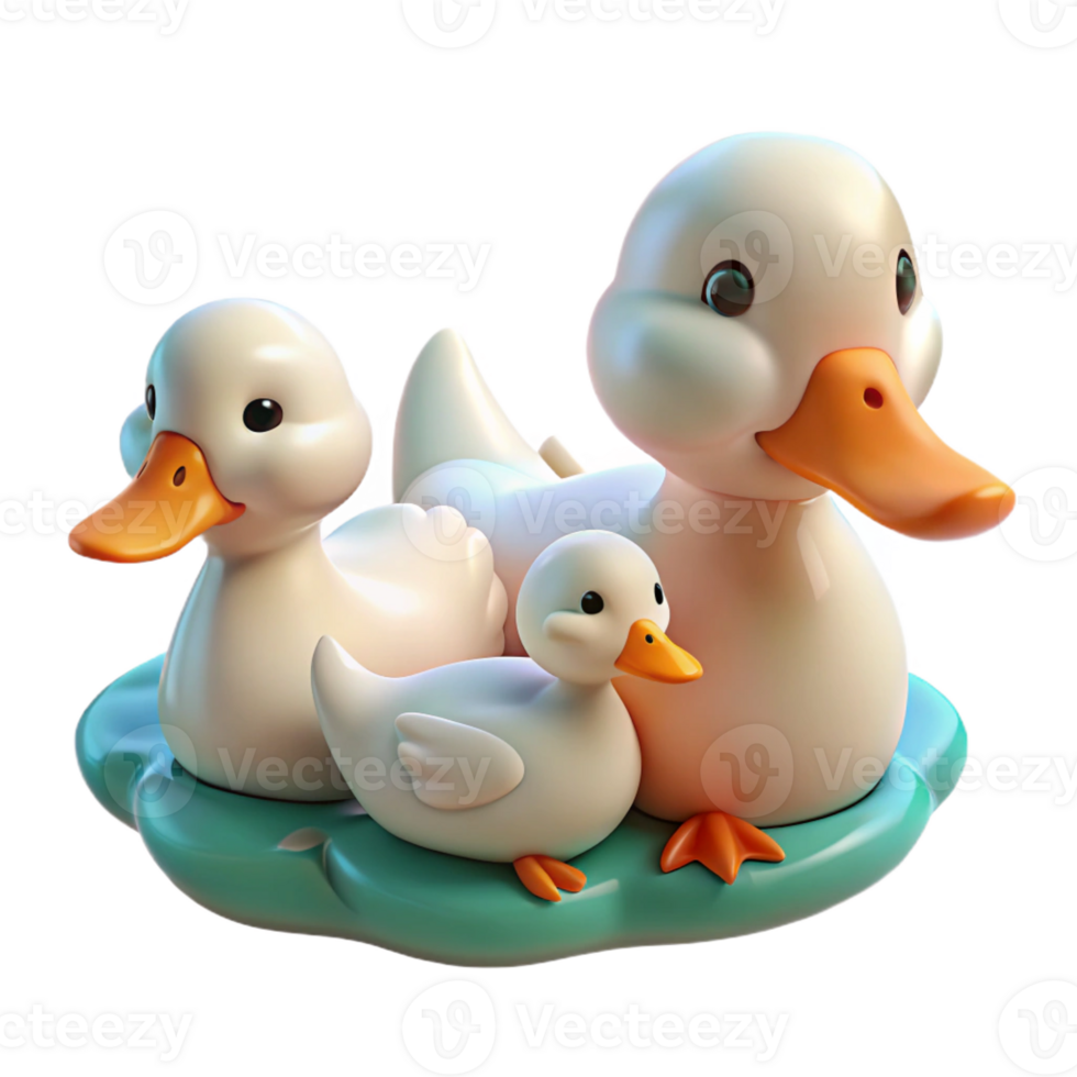 serene abstract A family of ducks swimming in a pond, fluffy feathers and playful interactions, cute and whimsical style high quality png